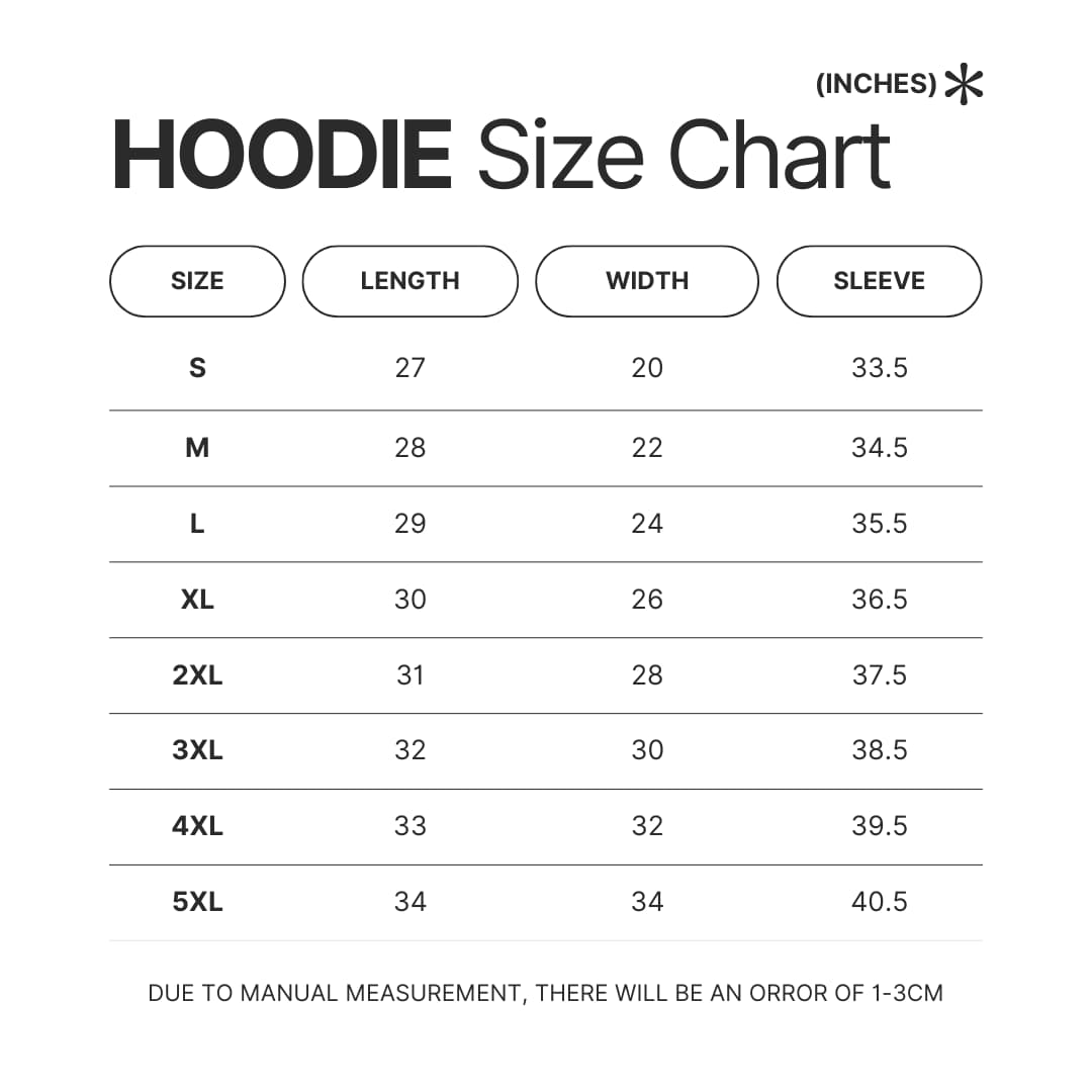 Hoodie Size Chart - Gurren Lagann Merch