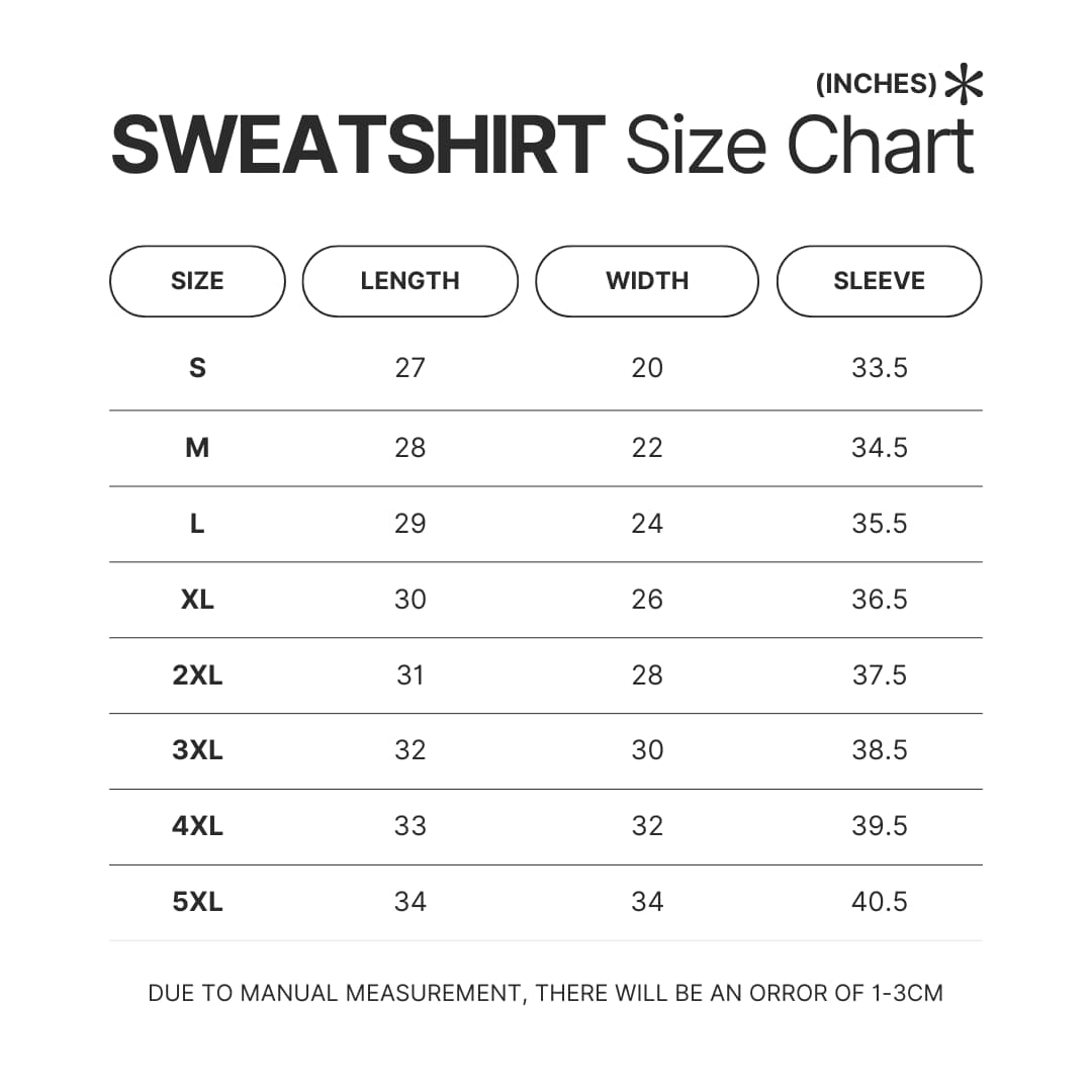 Sweatshirt Size Chart - Gurren Lagann Merch