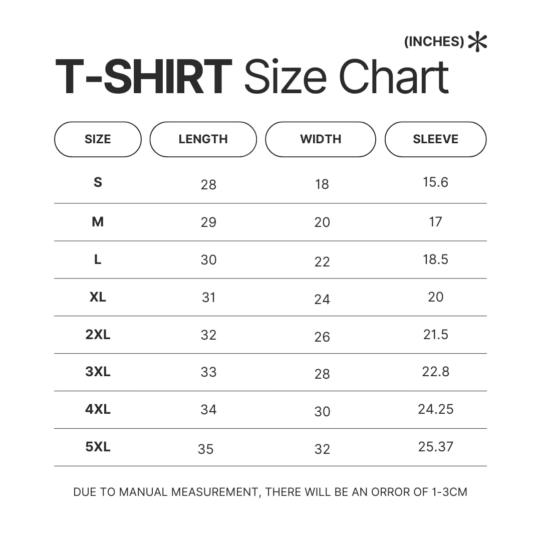 T shirt Size Chart - Gurren Lagann Merch