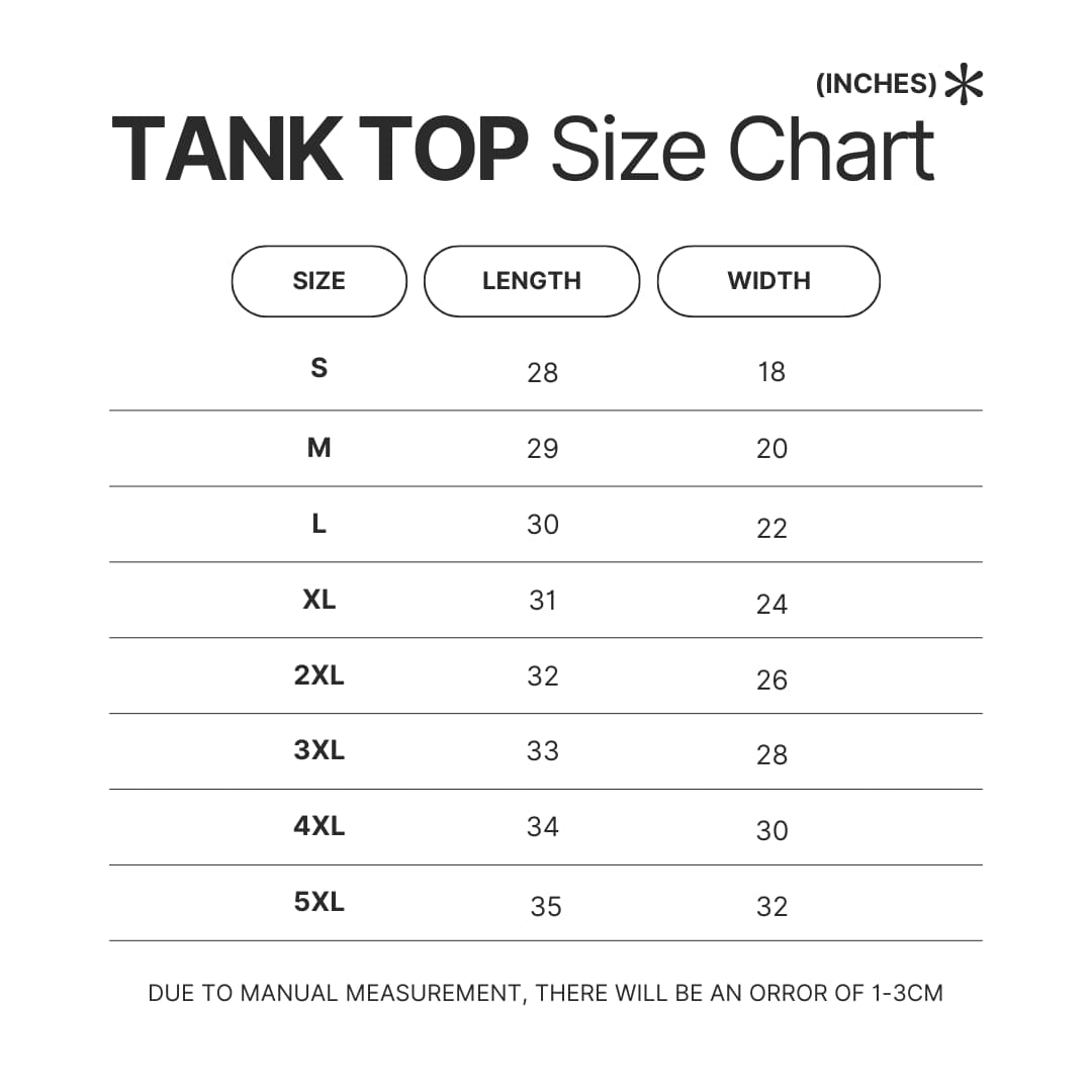 Tank Top Size Chart - Gurren Lagann Merch