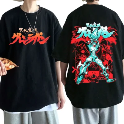 Anime Tengen Toppa Gurren Lagann T shirt Men Cotton Cozy Short Sleeve T shirts Harajuku Streetwear - Gurren Lagann Merch